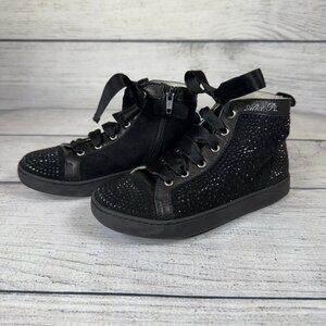 Alice Pi Leather Lace Up Rhinestones High Top Girls Leather Sneakers Size 30